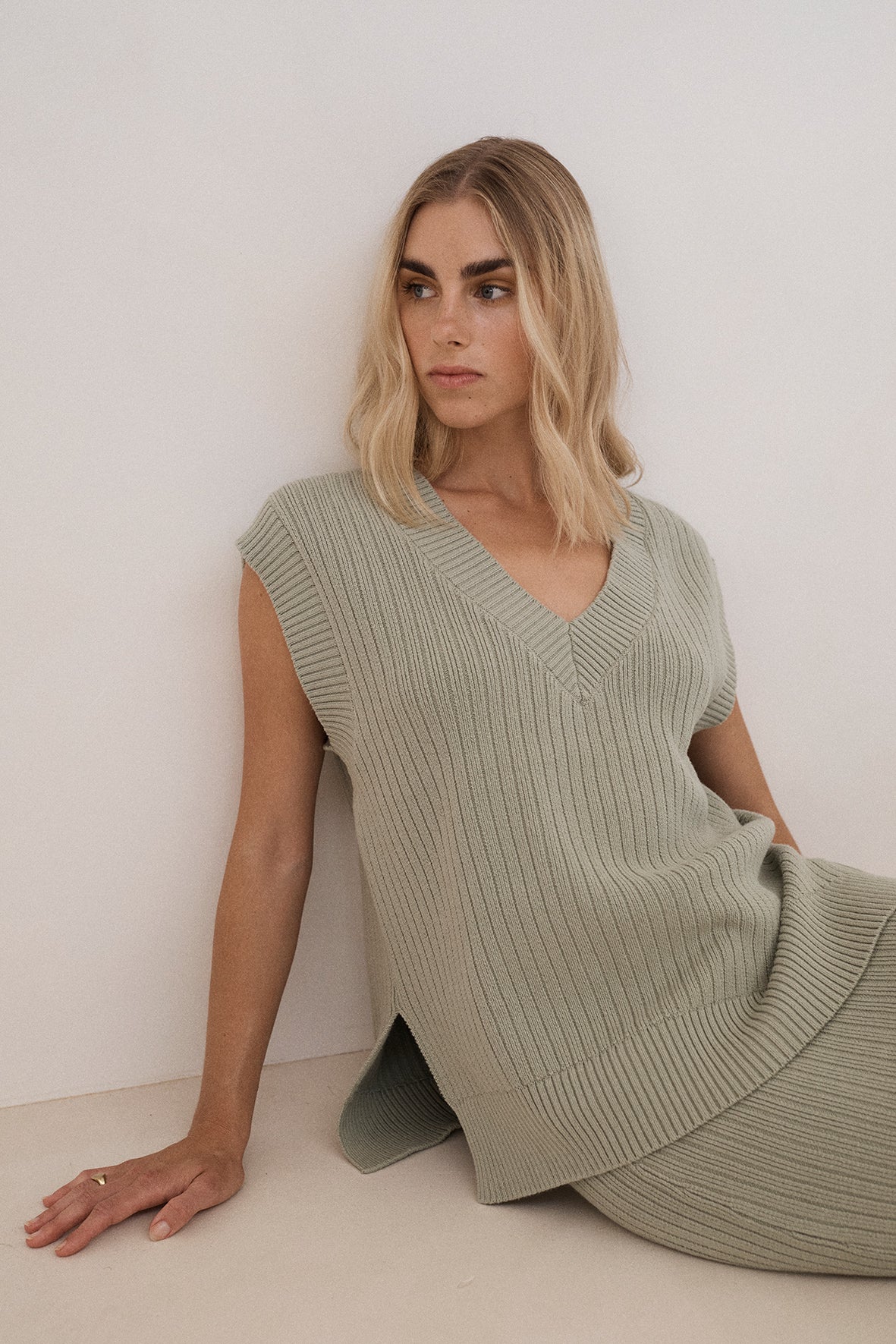 Vera Organic Knit Vest - Sage