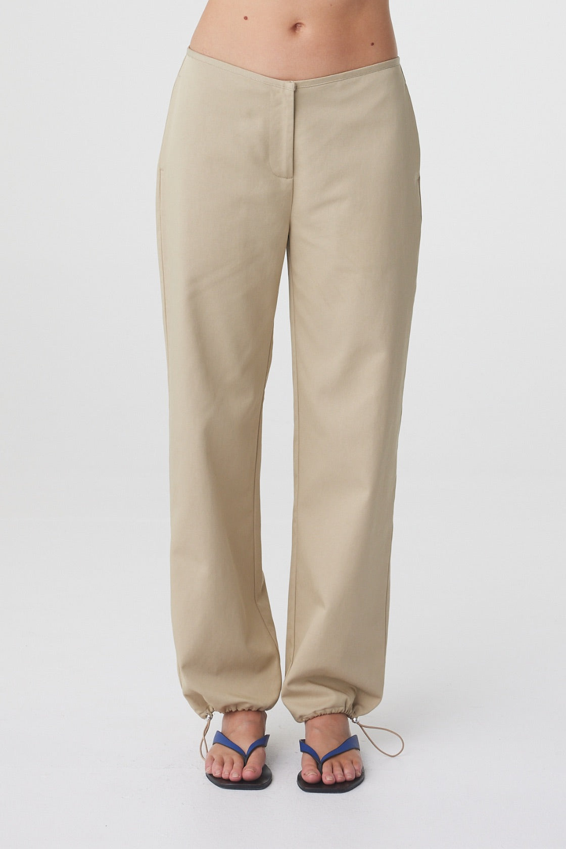 Sabi Pant in Taupe, close front view showing the mid rise waist and relaxed fit through the leg.