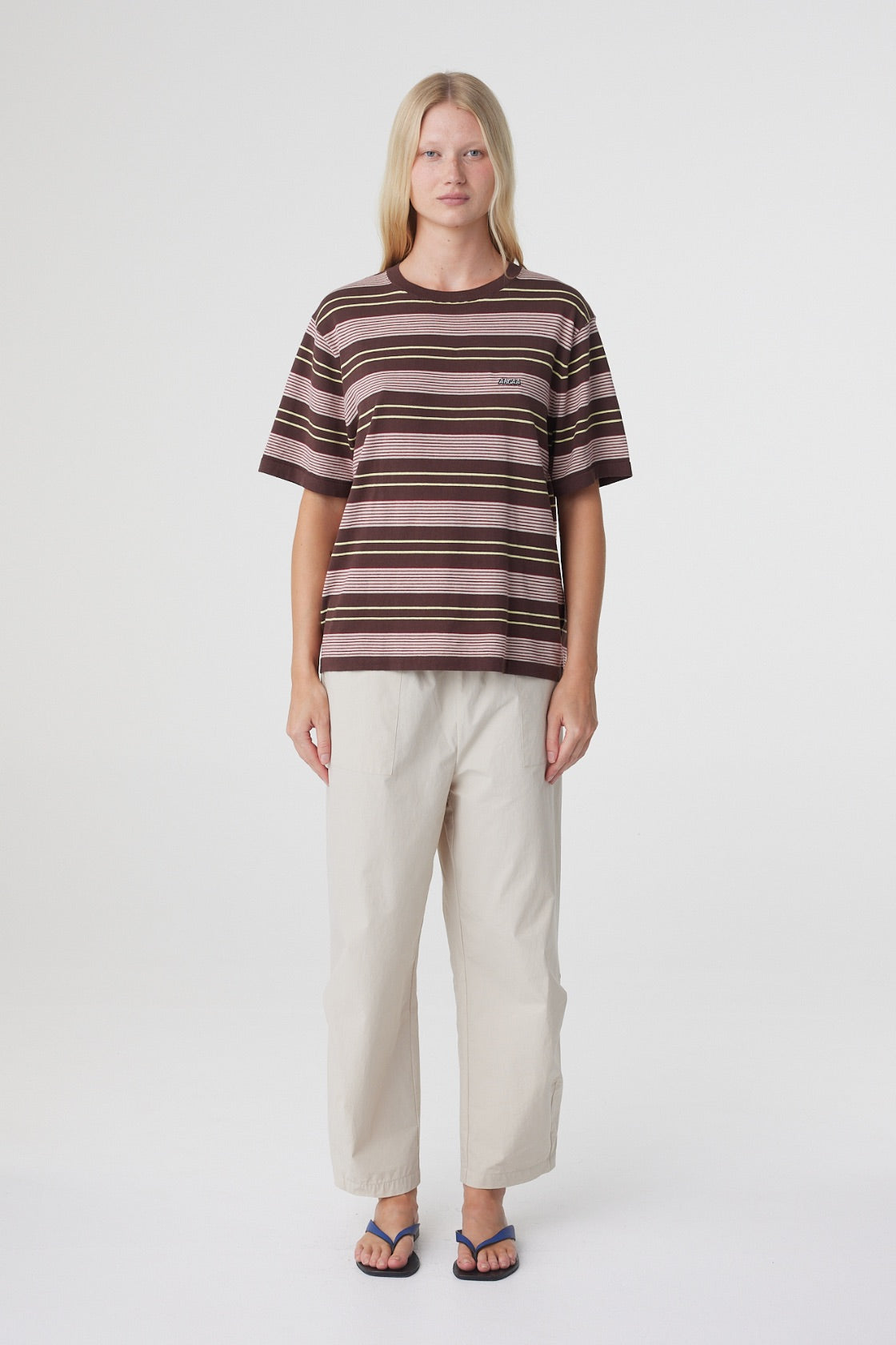 Noor Tee - Red & Brown Retro Stripe