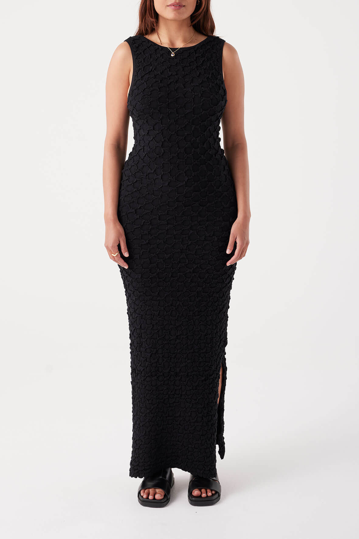 Mila Reversible Textured Maxi Dress - Black