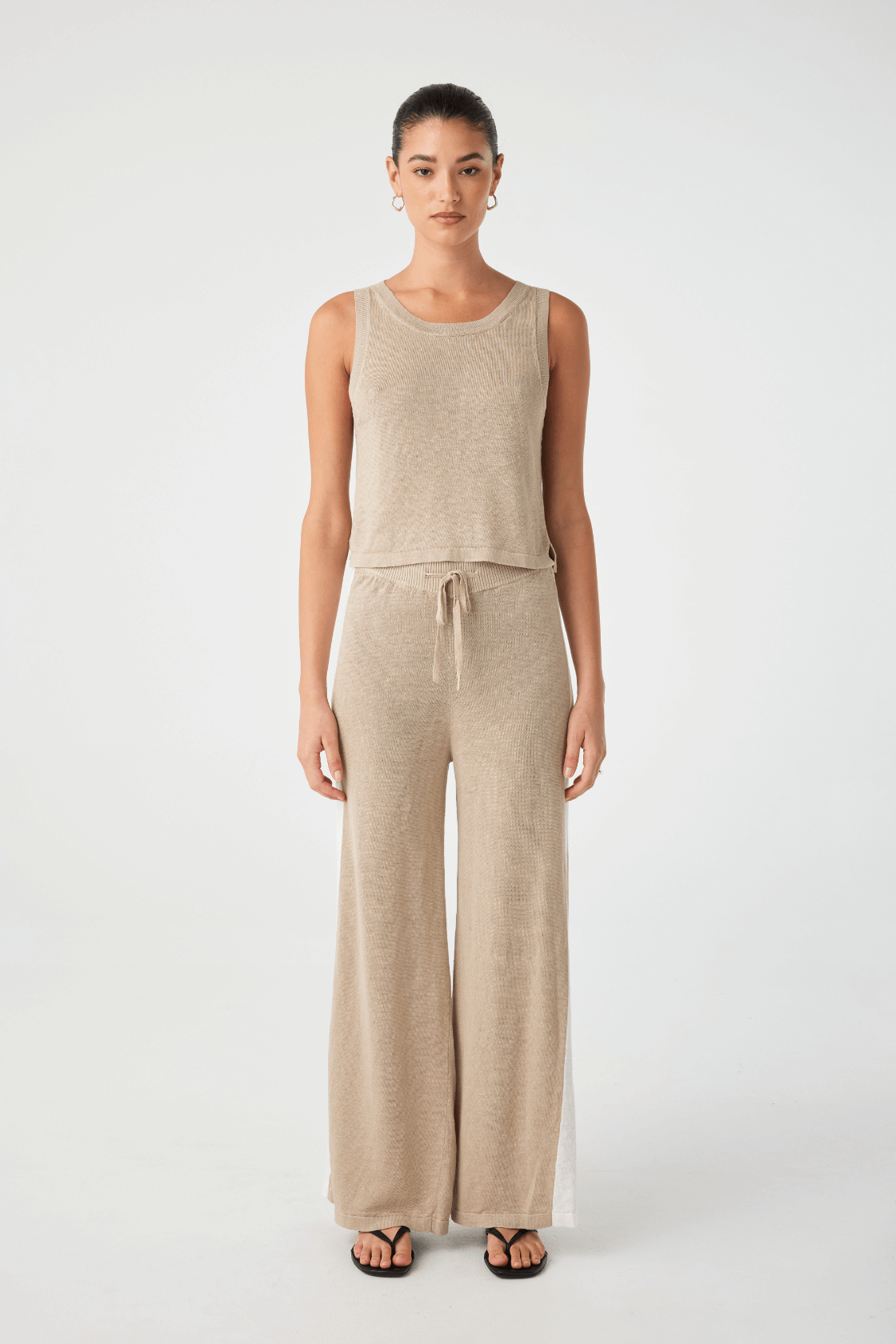 Larri Organic Linen Pant - Taupe & Cream