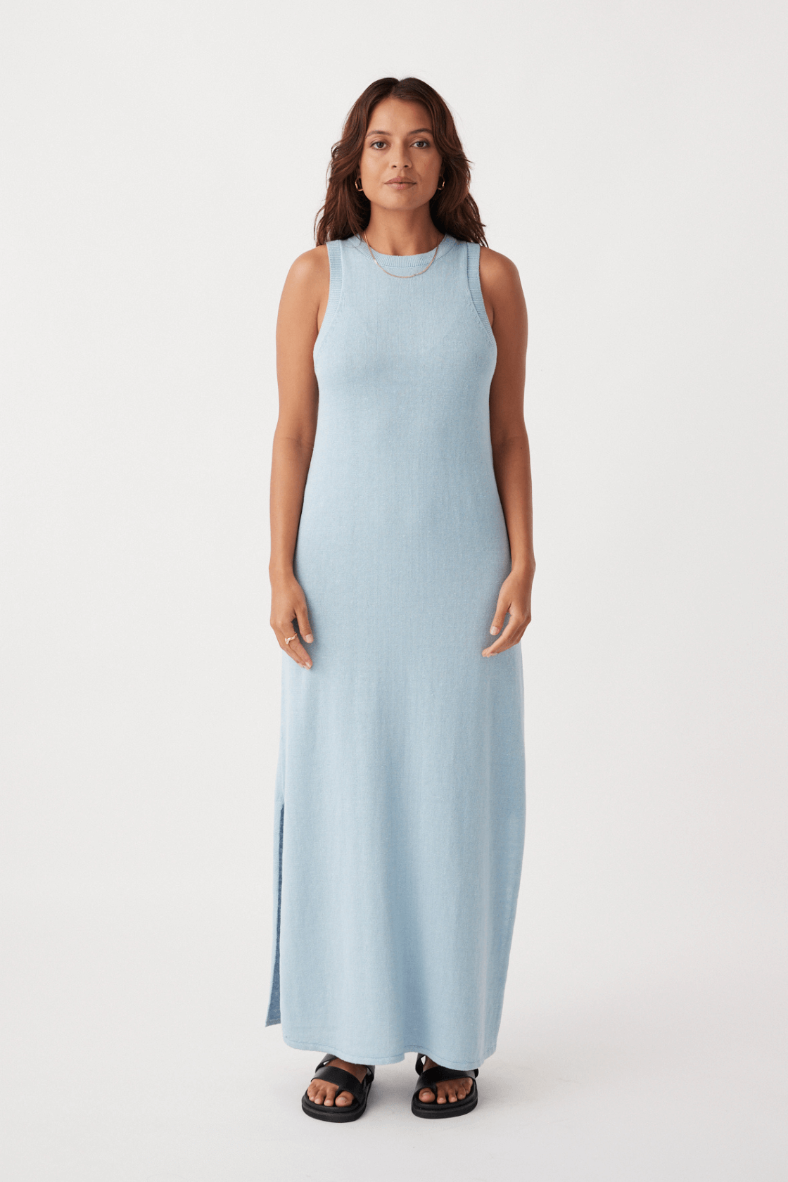 Izi Organic Linen Cotton Maxi Dress - Sky