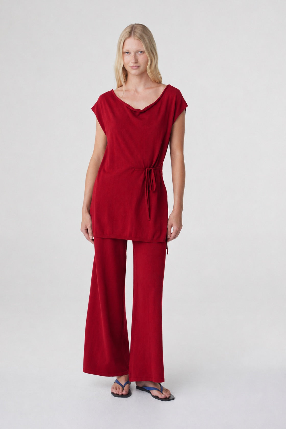 Nora Pant in Chilli, full front view styled with the coordinating Nora Top for a tonal Chilli look.