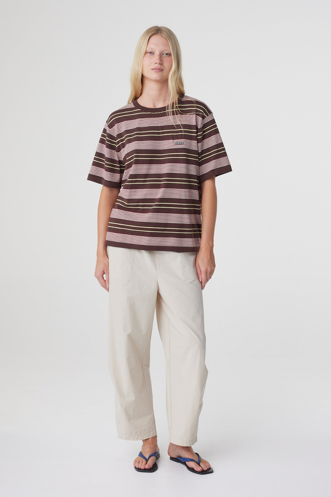 Noor Tee - Red & Brown Retro Stripe
