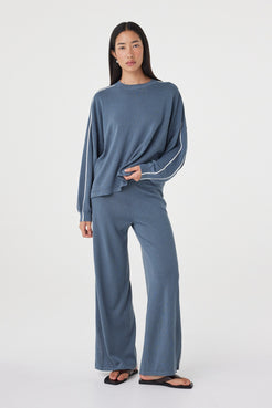 Full-length front view of the Pippa Longsleeve Tee in Storm & Cream showcasing the relaxed fit, dropped shoulders and coordinated styling with the matching Pippa Pant 2.0.