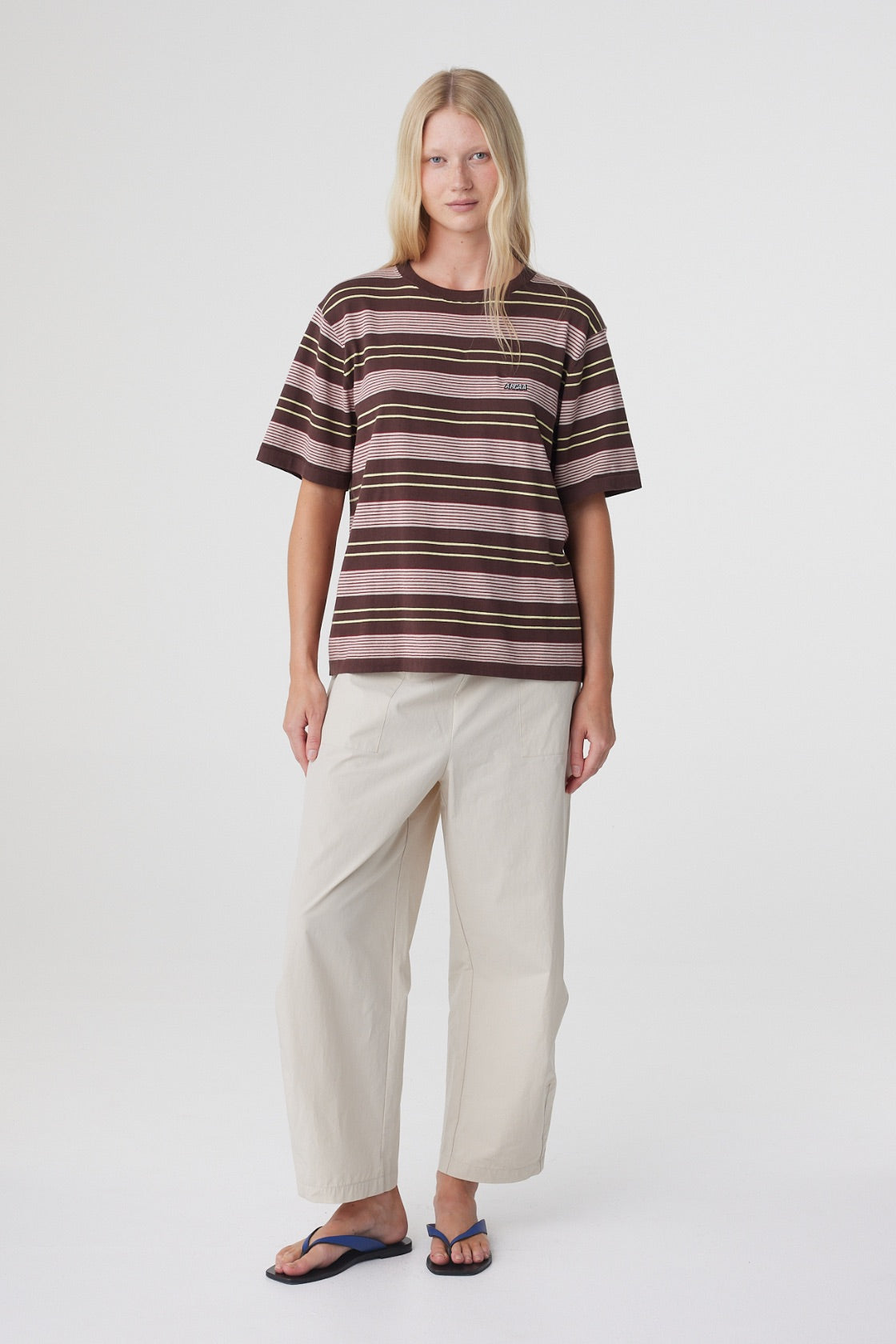 Noor Tee - Red & Brown Retro Stripe