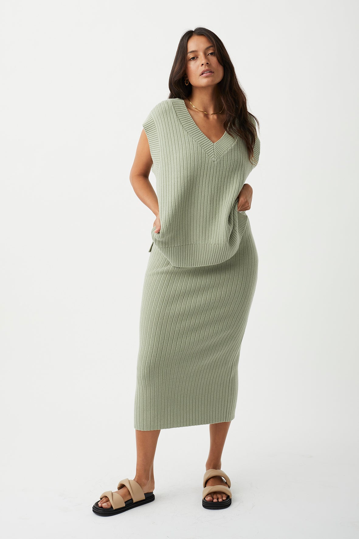 Vera Organic Knit Vest - Sage