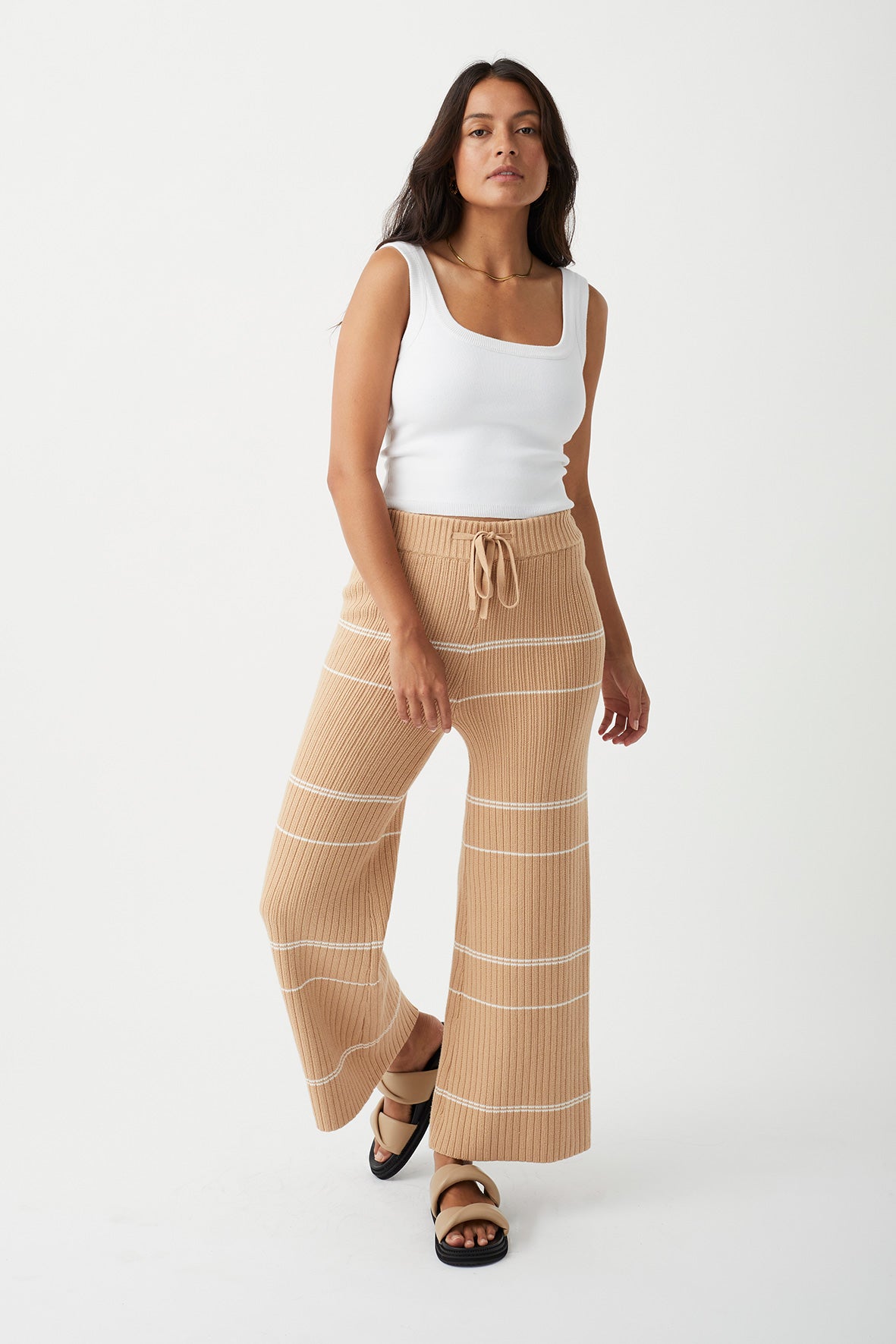 Vera Organic Knit Pants - Honey Stripe
