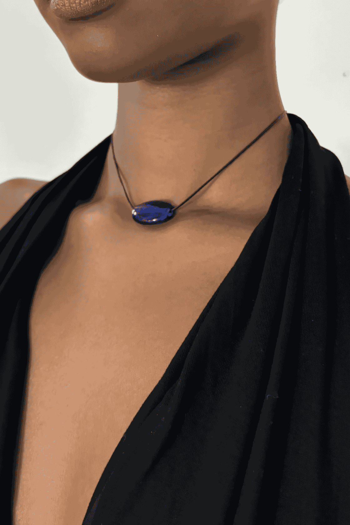 Nuri Studios - Clear Blue Glass Oval Necklace
