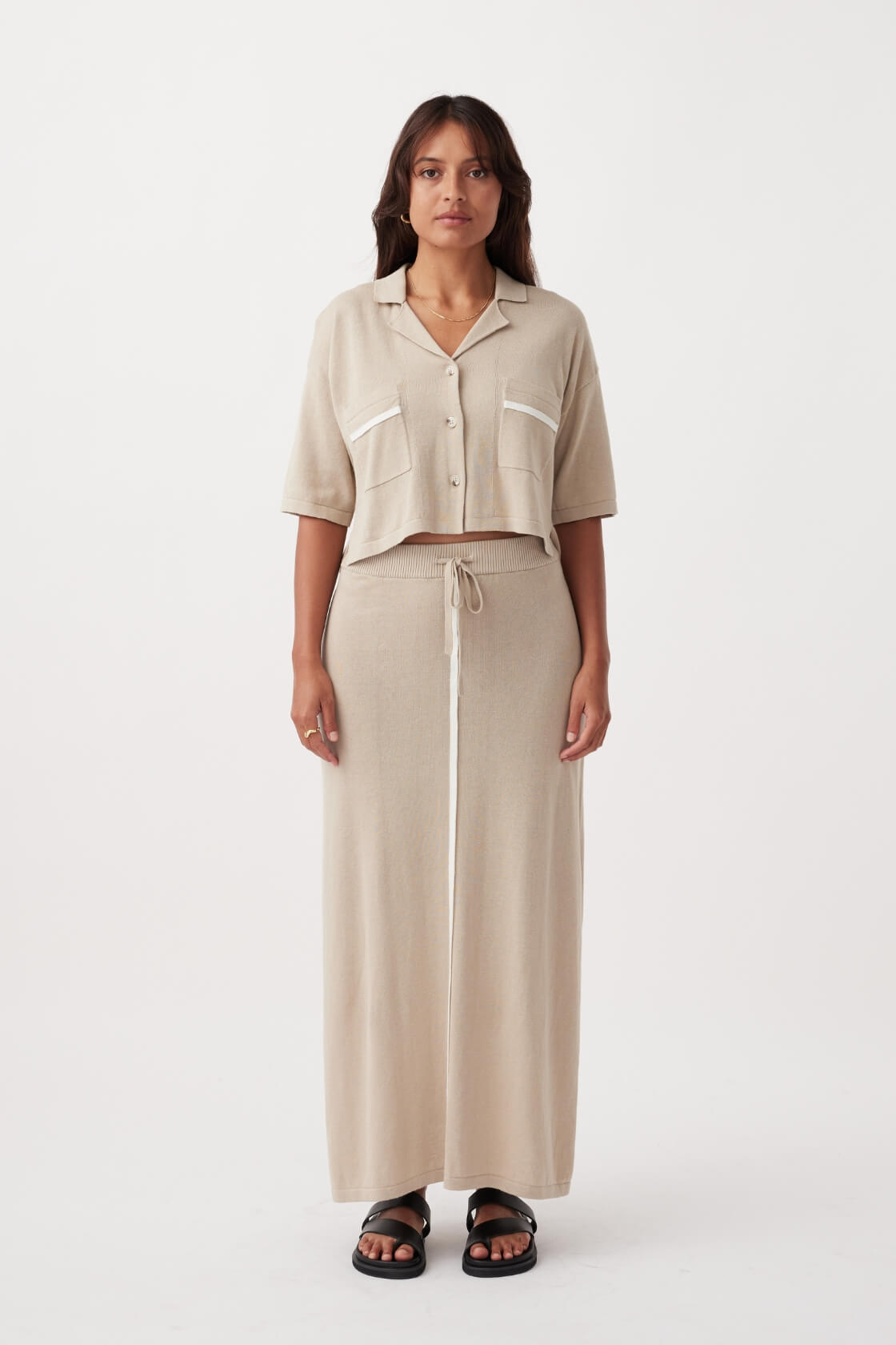 Quinn Organic Cotton-Linen Skirt - Taupe