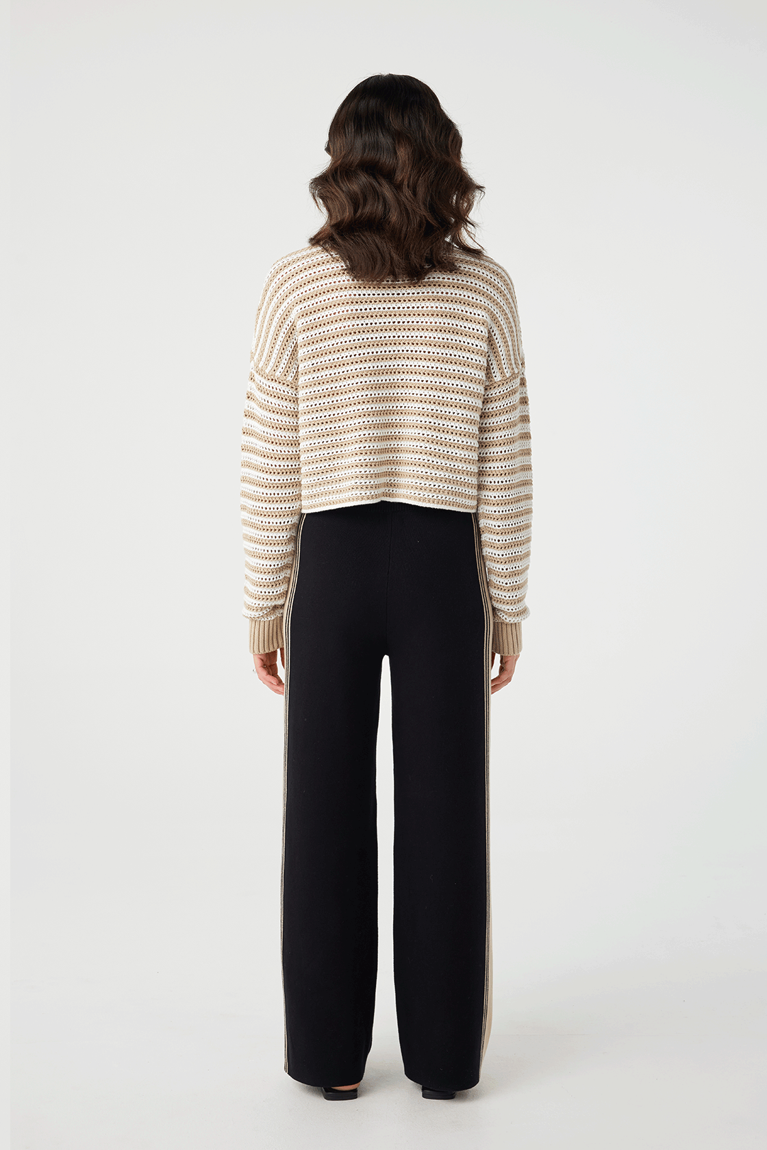 June Cropped Sweater - Cream & Taupe