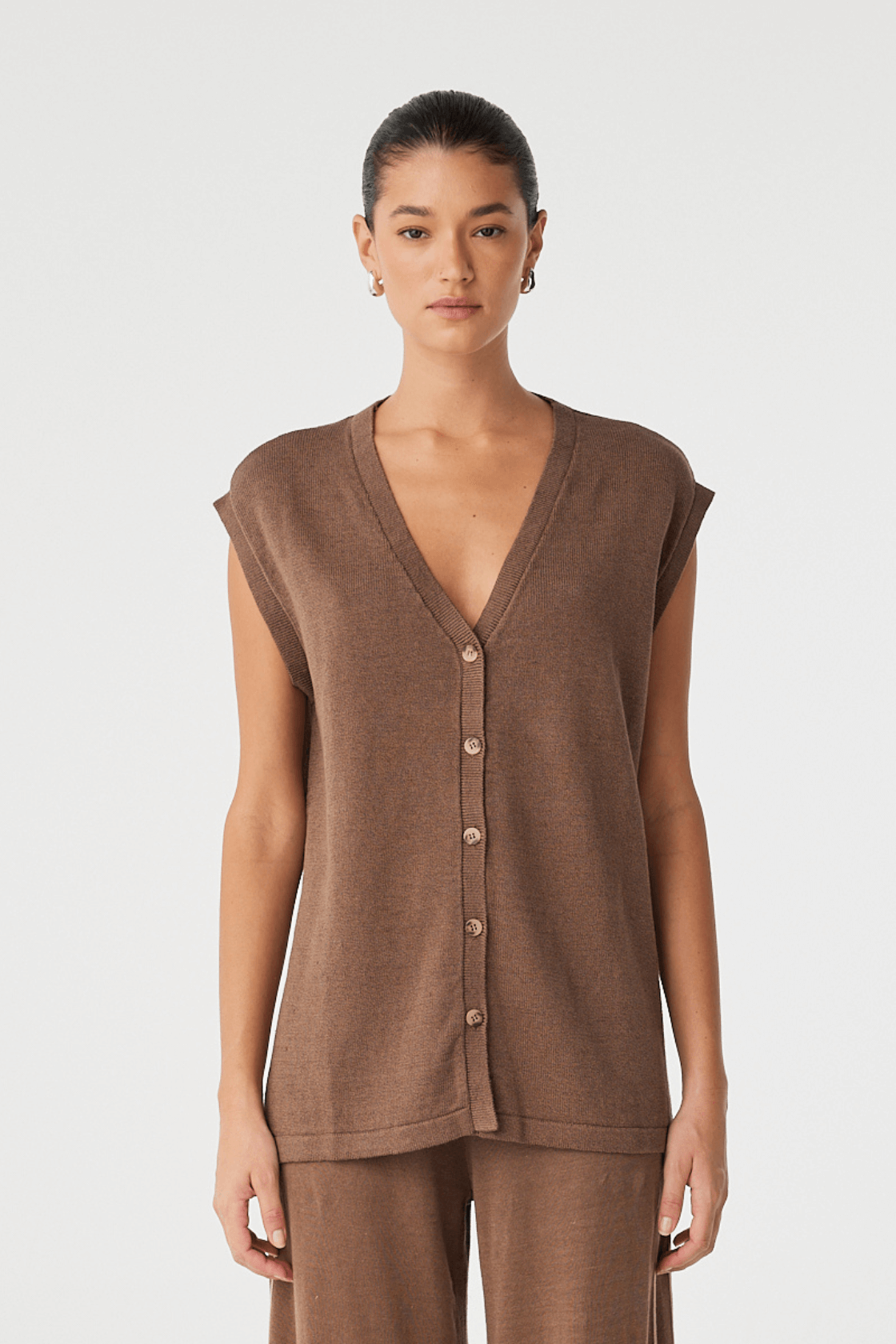 Ada Cotton Linen Vest - Cacao