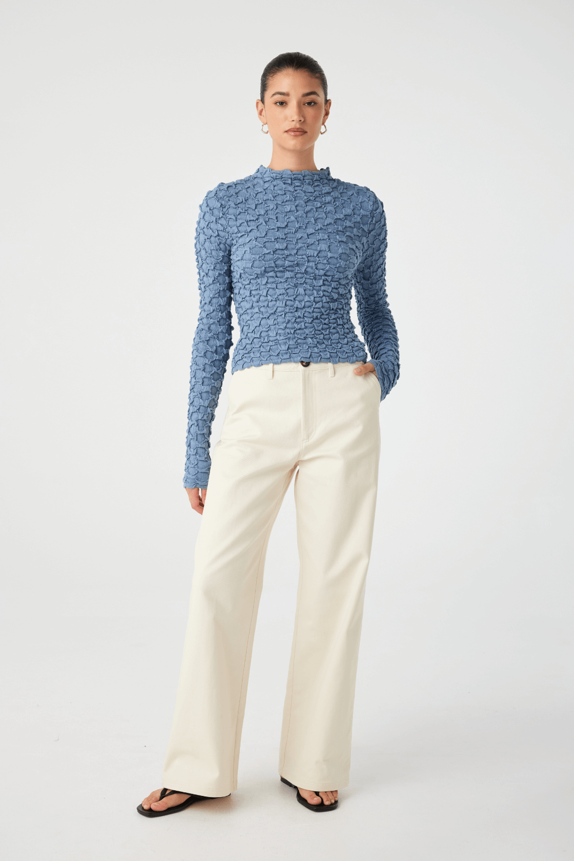 Suvi High Neck Top - Denim Blue