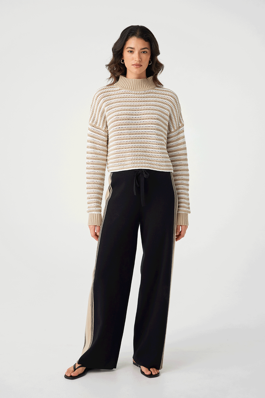 June Cropped Sweater - Cream & Taupe