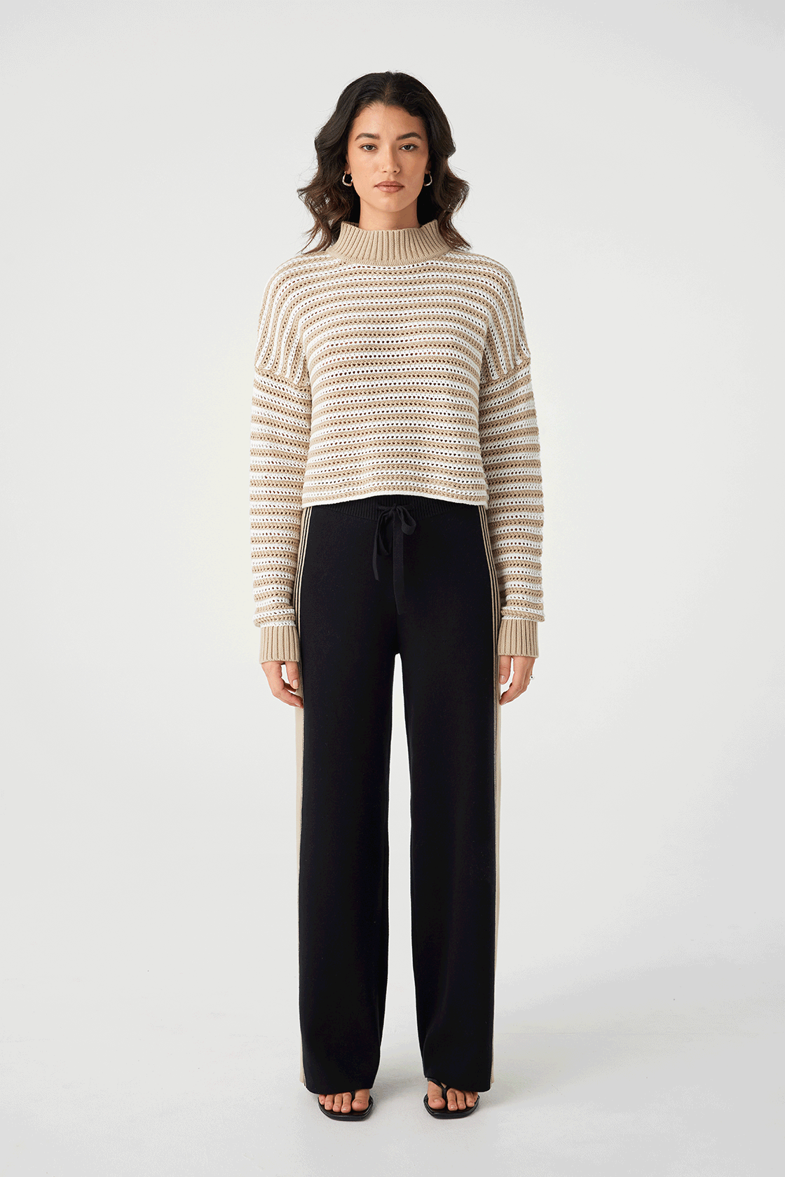 June Cropped Sweater - Cream & Taupe