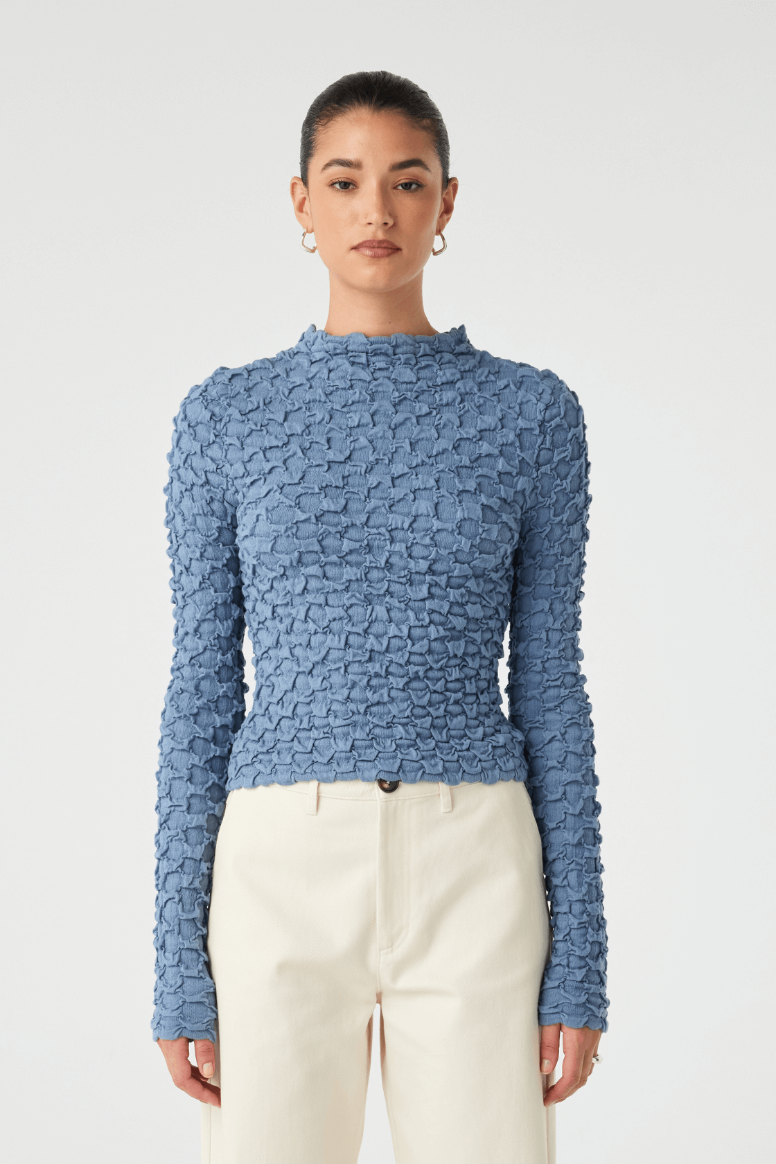 Suvi High Neck Top - Denim Blue