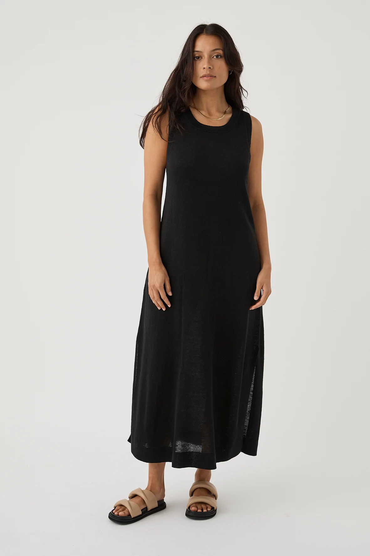 Brie Linen Knit Midi Dress - Black