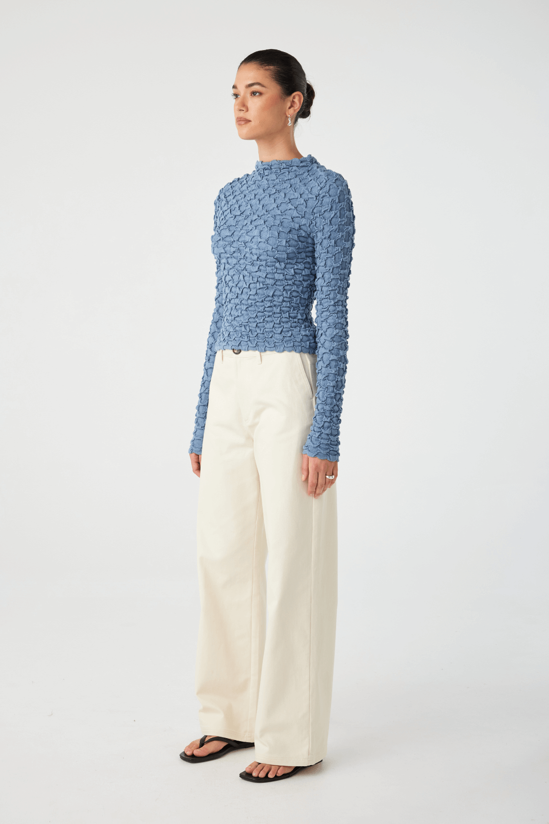 Suvi High Neck Top - Denim Blue