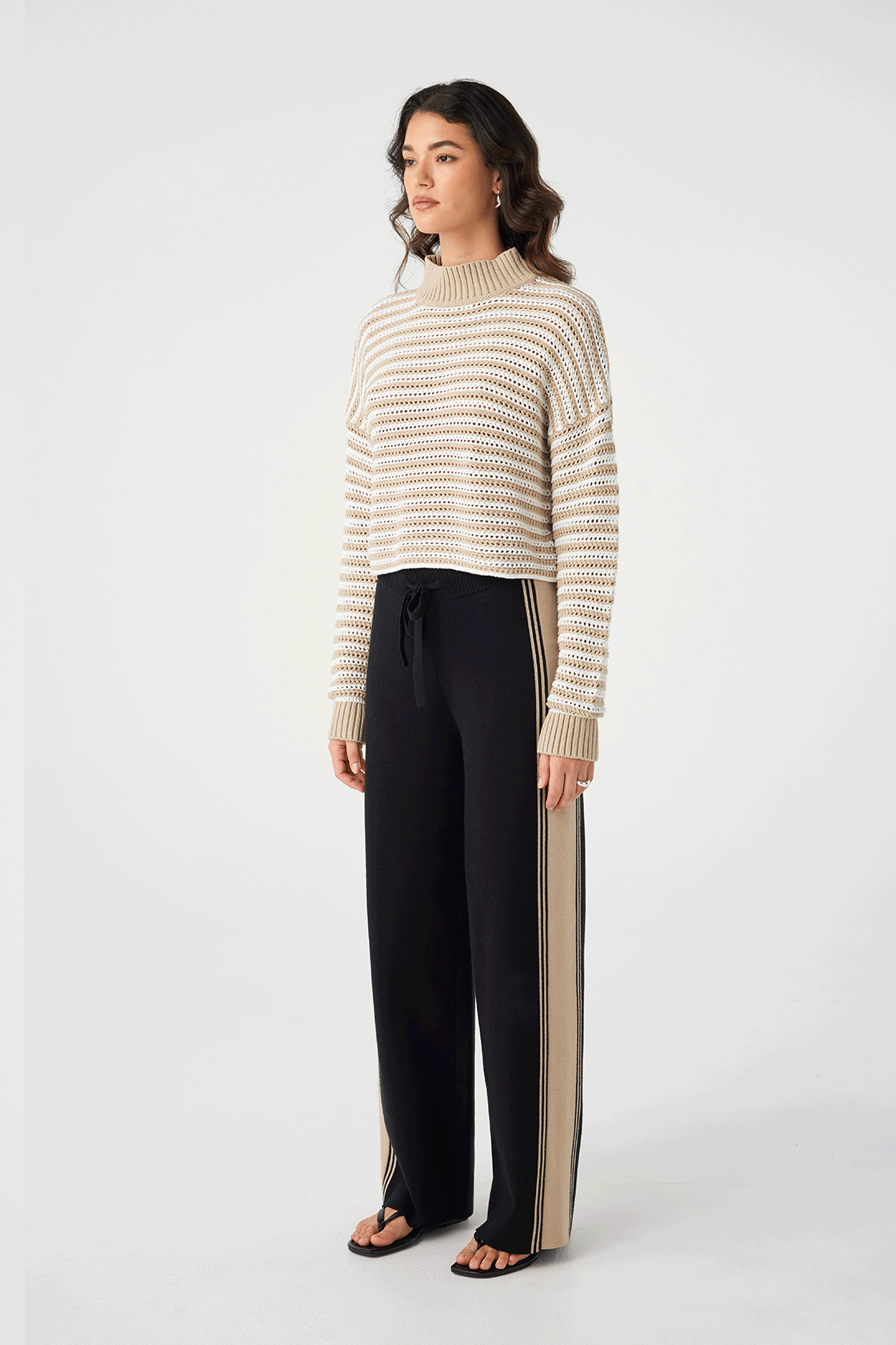 June Cropped Sweater - Cream & Taupe