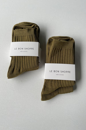Le Bon Shoppe Her Cotton Rib Socks - Pesto