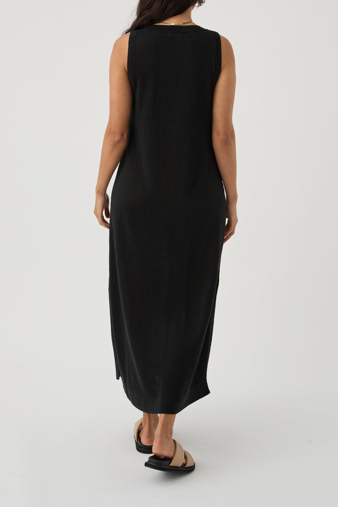 Brie Linen Knit Midi Dress - Black