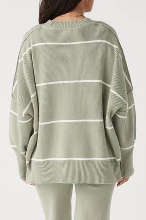 Harper Stripe Organic Knit Sweater - Sage & Cream