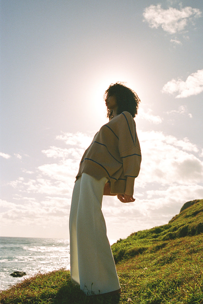Harper Stripe Organic Knit Sweater - Honey & Sapphire