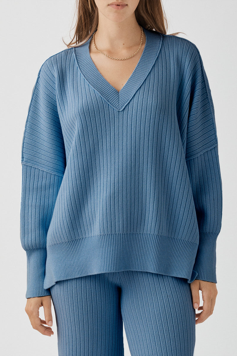 Vera Organic Knit Sweater - Steel Blue