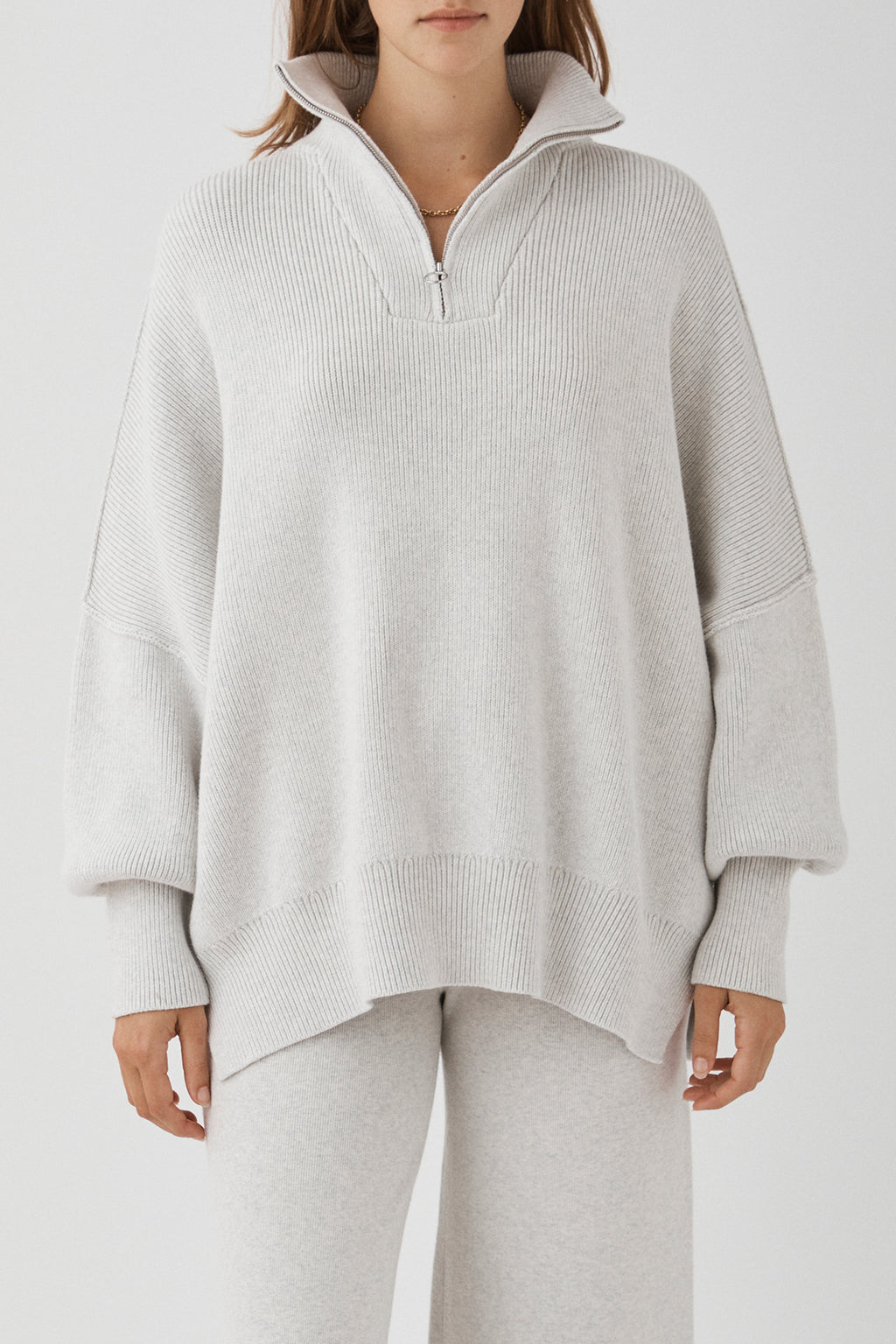 London Zip Sweater - Grey Marle