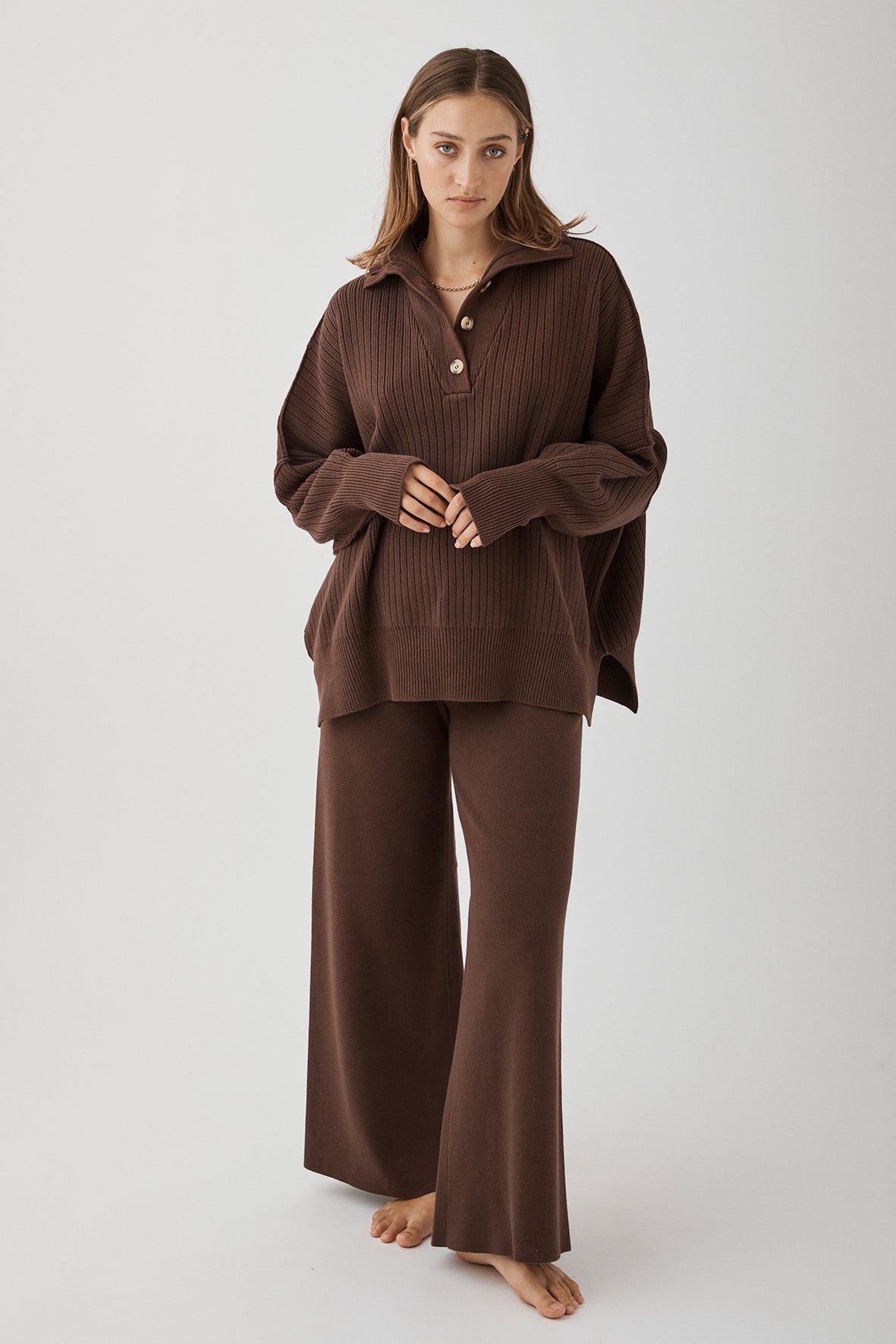 Margo Button Up Organic Sweater - Chocolate