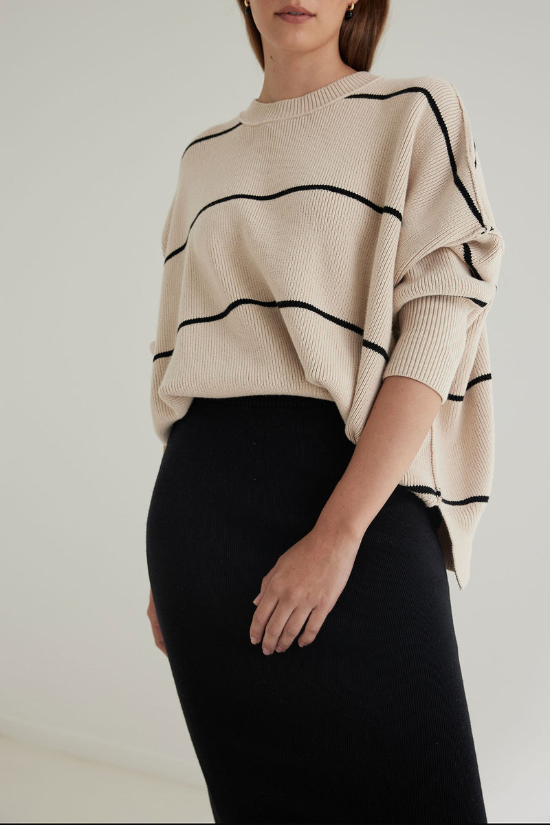 Harper Stripe Sweater - Sand & Black