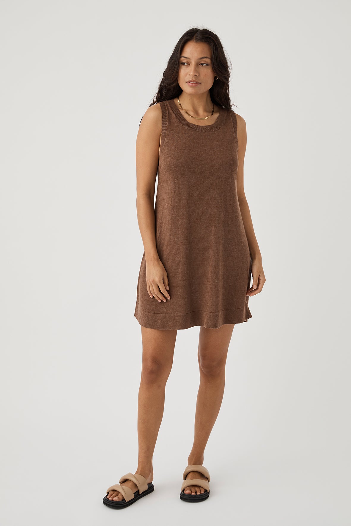 Brie Linen Knit Mini Dress - Chocolate