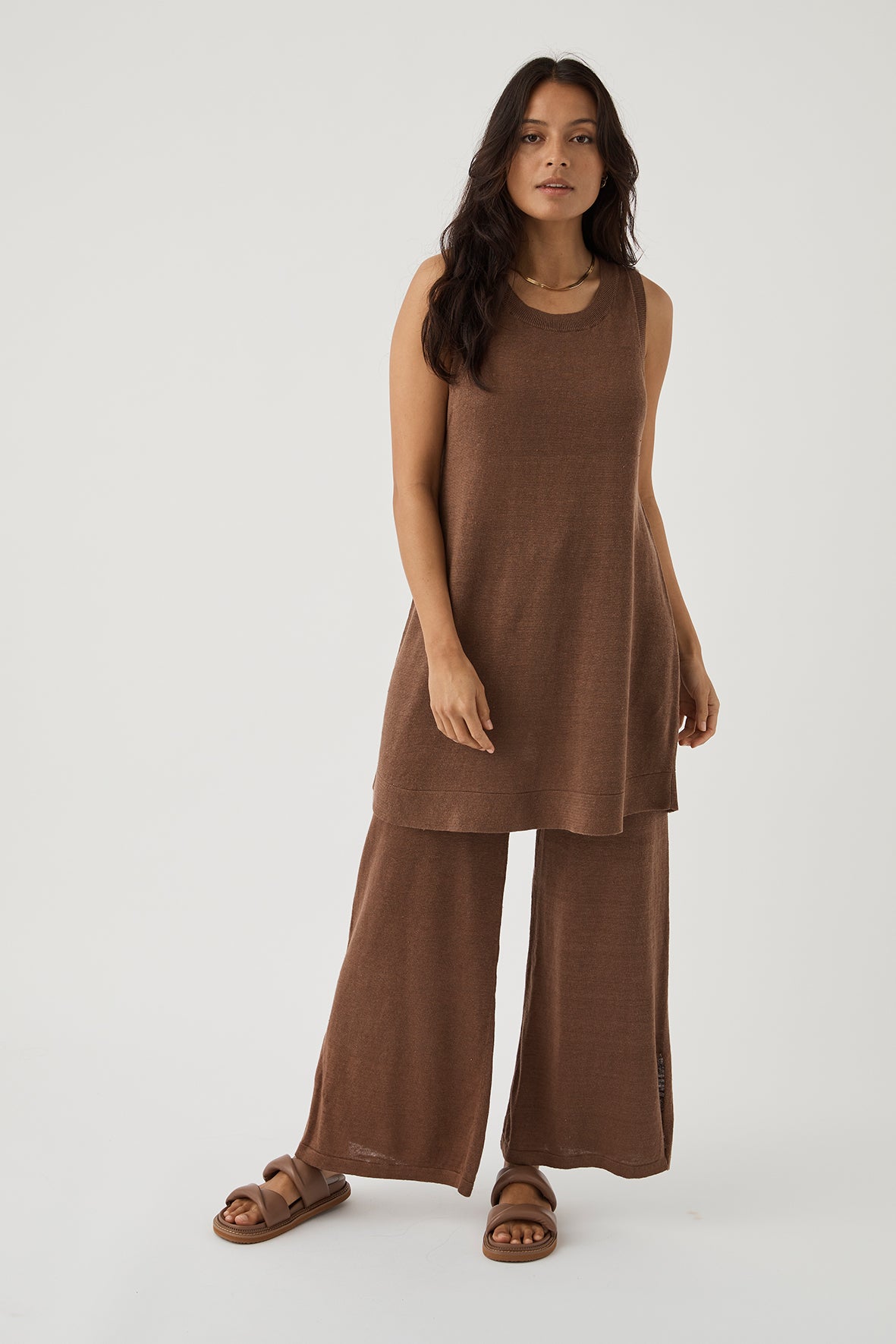 Brie Linen Knit Pant - Chocolate