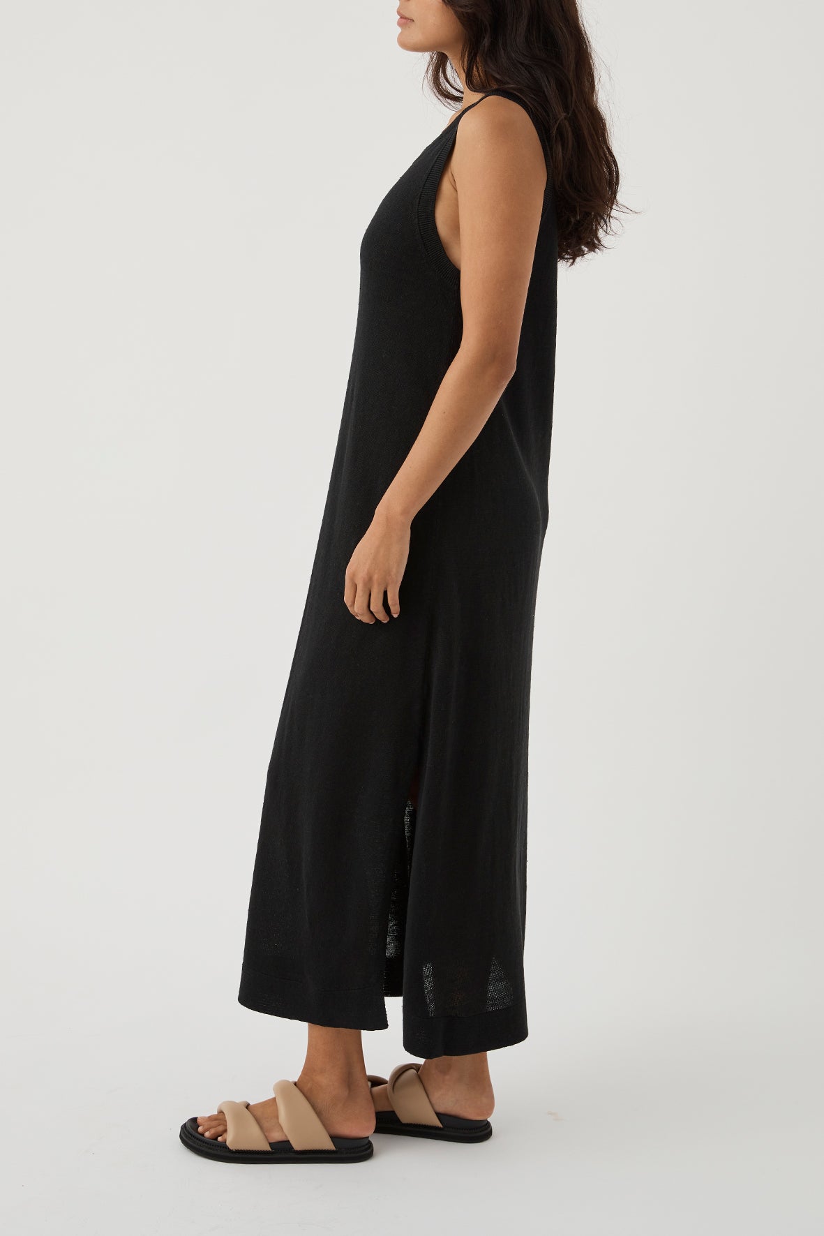 Brie Linen Knit Midi Dress - Black