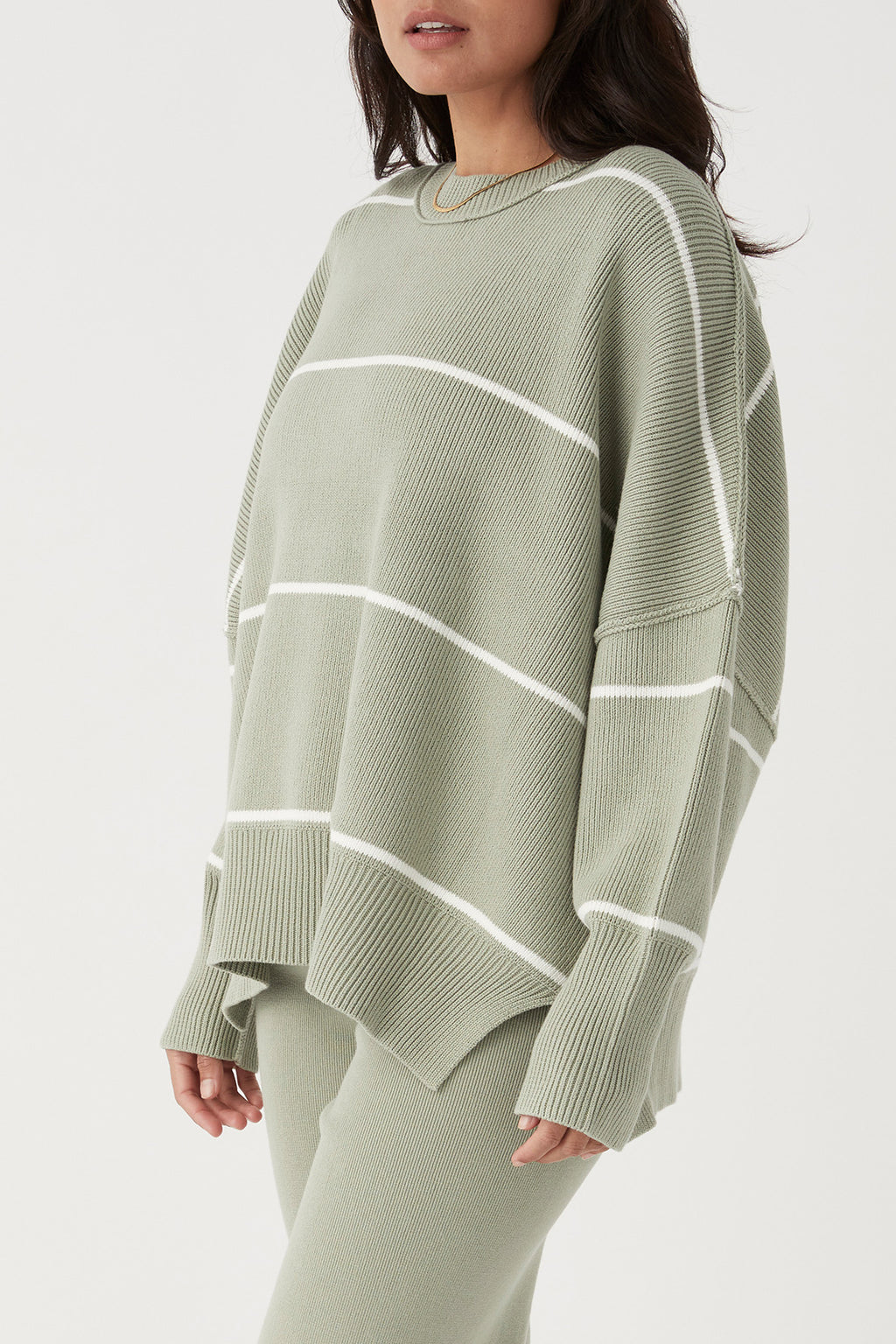 Harper Stripe Sweater - Sage & Cream