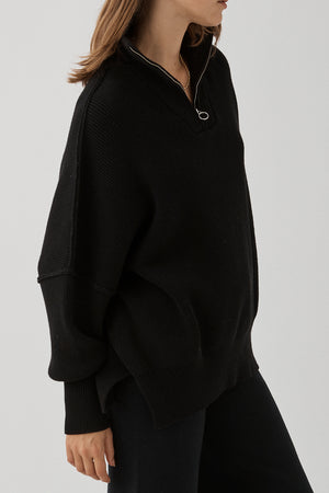 London Zip Sweater - Black